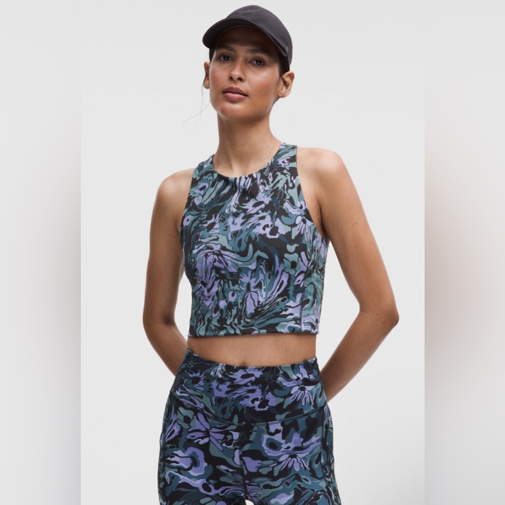 NWT Lululemon Swift Speed Cropped Tank Top *B/C Cup - Flower Meld Multi Sz 10 - Picture 2 of 6